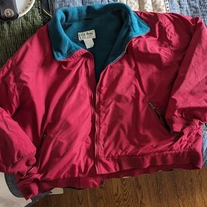 LL Bean Warm Up Jacket Fleece Lined Red